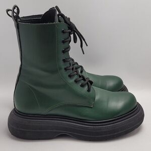 SVegan Gouache Vegan Leather Platform Combat Lace Up Boot Green Size 41